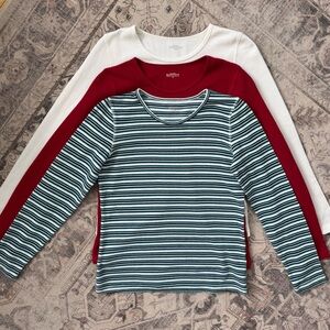 Thrifted Northern Refecltions Long Sleeve Tee Trio - Blue Stripe, Red, White
